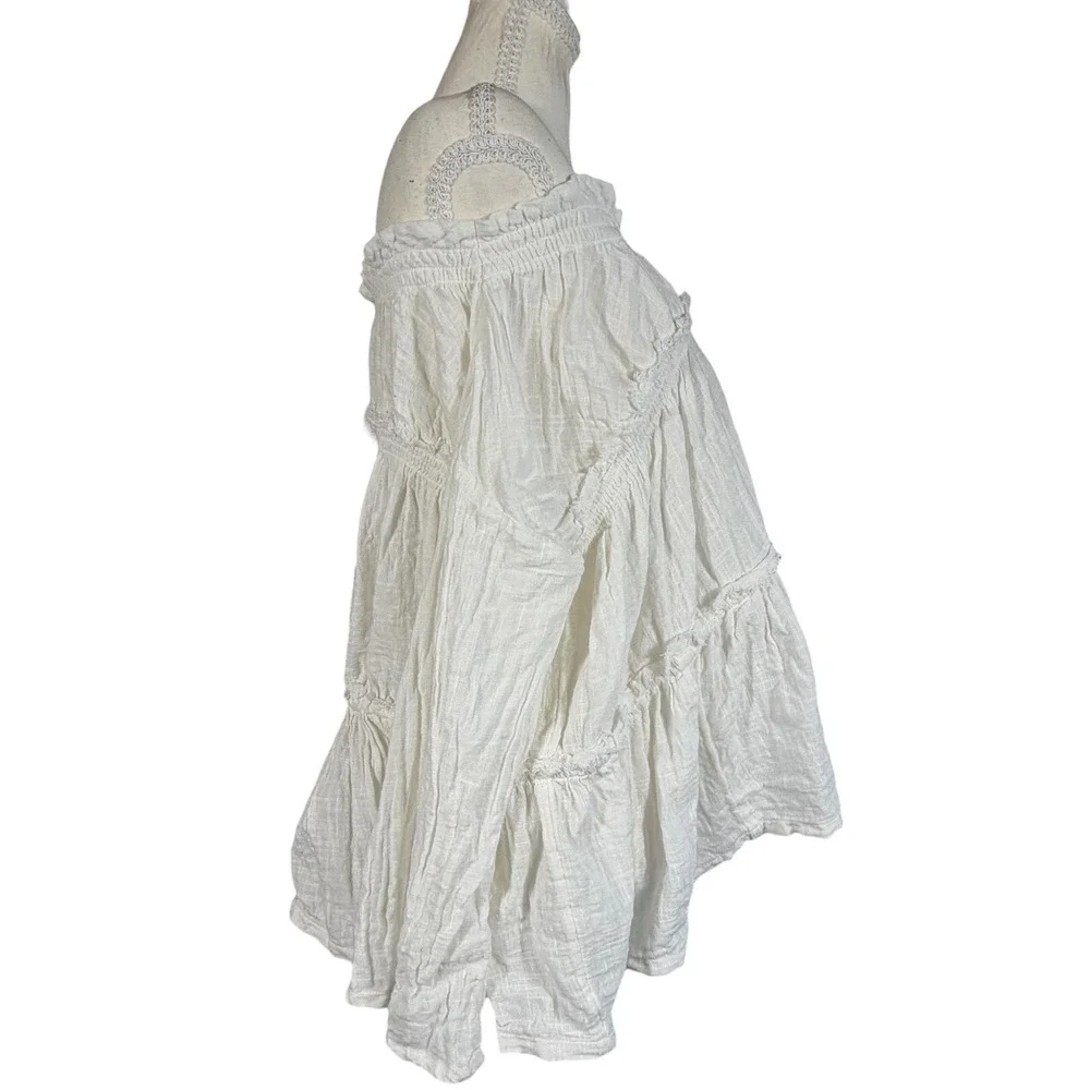 Free People‎ Peasant Top S Ivory Cotton Gauze Off Shoulder Bell Sleeve Boho
